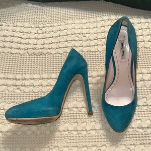 Miu Miu Turquoise Suede Heels